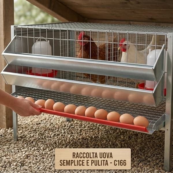 Gabbia per galline ovaiole con raccogli uova 3 posti